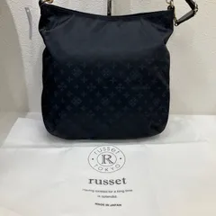 451　russet　ラシット　トートバッグ　 2way　ショルダーバッグ　モノグラム　 総柄　ラージショルダーバッグ　ブラック×ネイビー系　ナイロン　 レザー　保存袋付き　レディース