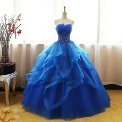 カラードレス 演奏会 安い ロングドレス ウェディングカラードレス 二次会 プリンセスライン 結婚式 ステージ衣装 パーティー 青 コンサーのサムネイル