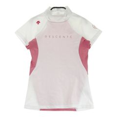 DESCENTE GOLF モックネックシャツ ホワイト×ピンク レディースL