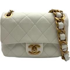 シャネル CHANEL マトラッセミニフラップチェーンショルダー ホワイト ゴールド金具 キャビア レディース ショルダーバッグ