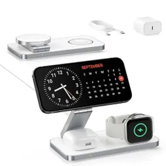 KEEPRO ワイヤレス充電器 3in1 折り畳み式 Magsafe充電器 同時に3つのデバイス充電 15W/10W/7.5W マルチ充電スタンド マグセーフ充?電器 マグネット式 iPhone/Apple Watch/Airpodsに対応  8278564a