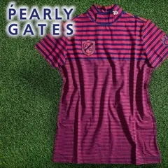 パーリーゲイツ ゴルフ 日本製 ソルディフェンダー 吸汗速乾 接触冷感 エンブレムプリント ボーダー柄 モックネック 半袖 カットソー インナー Tシャツ ゴルフウェア レディース 055-2267704 定価1.4万 レッド ▲016▼50506w03