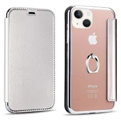13pro iPhone max iPhone (For 全面保護 超薄型 指紋防止 TPU カバー 防塵 アイフォン用 擦り傷防止 銀) 耐衝撃 対応 スマホケース リング付き 手帳型 のPUレザー 指輪 財布 ケース 13promax