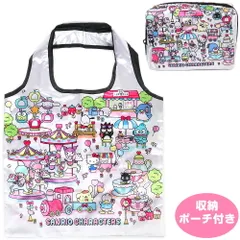 サンリオキャラクターズ エコバッグ 収納ポーチ付き サテン 折りたたみ ショッピングバッグ 遊園地  サンリオ sanrio キャラクター