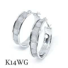 k14wg フープピアス 大振り 5×22mm 幅広 マット キラキラ サンド 