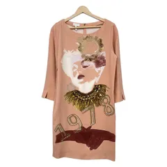 ESCADA(エスカーダ) ワンピース サイズ36 M レディース - ピンクベージュ×ゴールド×白 長袖/ロング