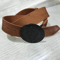レザーベルト　本革　ラウンド　円形バックル　ブラック