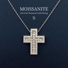 0.7ct／20mm ダブルクロス ネックレス S925プラチナ加工 金アレ対応 