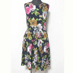 美品 Brooks Brothers ブルックスブラザーズ レッドフリース フラワージャガード ノースリーブワンピース サイズ0 ネイビー レディース 古着 中古 USED