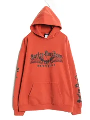 【お得なクーポン配布中!】 ハーレー ダビッドソン 全面 プリント スウェット フード パーカー メンズ XL / バイク トレーナー スカル ウイング グラフィック アート 