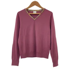 美品 Paul Smith ポールスミス マルチボーダー Vネック ニット カットソー M スモークボルドー レディース 古着 中古 USED