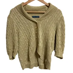 美品 Ralph Lauren ラルフローレン ショールカラー ケーブルニットカーディガン ベージュ レディース 古着 中古 USED