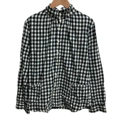美品 to touch トゥータッチ ギンガムチェック 長袖 スタンドカラーシャツ ブラウス サイズ2 ブラック ホワイト レディース 古着 中古 USED