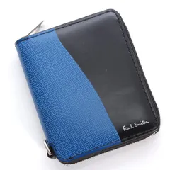ポールスミス PAUL SMITH ラウンドファスナー 二つ折り財布 M1A 6702 LABTEX ブラック＆ブルー ロゴプリント 札入れ コンパクトウォレット PS メンズ レディース ユニセックス【新品・本物】売れ筋