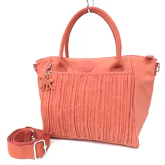 WL25097 美品 kipling キプリング 2WAY トートバッグ ショルダーバッグ ハンドバッグ ナイロン 舟形 斜め掛け モンキーチャーム付き ピンクオレンジ