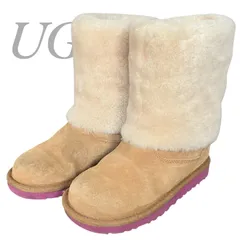 【B4641】UGG アグ ムートンブーツ バックボン ファー ベージュ チェスナット シープスキン 子供 キッズ  19.0cm レディース