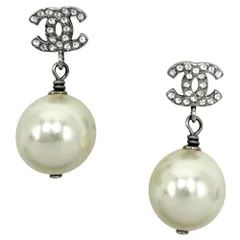 シャネル ピアス レディース ココマーク アクセサリー ラウンド CHANEL GP  ラインストーン  フェイクパール  A36138 B25V ホワイト 白 約6.8g 2025年【中古品】
