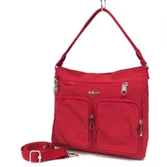 WL25096 美品 kipling キプリング 2WAY トートバッグ ショルダーバッグ ナイロン スクエア 斜め掛け クロスボディ モンキーチャーム付き 赤 レッド