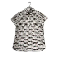 中古 レディース キャロウェイ Callaway 半袖ポロシャツ LL 白 ホワイト スモールフラワープリント 春夏