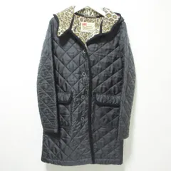 美品 Traditional Weatherwear トラディショナルウェザーウェア 裏地レオパード柄 ロング フーデッド キルティングコート 34 ブラック レディース 古着 中古 USED