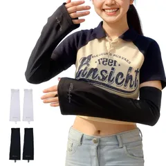 【新品】 MILASIC 袖口ゆったりアームカバー 2枚セット 日焼け対策 ゆるめ ロング レディース UV カット かわいい 手袋 締め付けなし 2組 セット ひんやり素材 ループ付き 指なし 二の腕 サイズ調整 紫外線 対策 日除け 日よけ 腕カバー  0