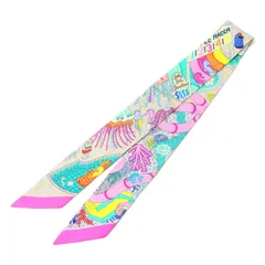 HERMES エルメス スカーフ | シルク ツイリー スプラッシュパーク | Twilly | スカーフ リボン プリント 総柄 | ピンク系 | フランス製 ブランド ファッション アイテム【レディース】【中古】