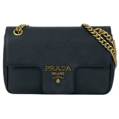 PRADA プラダ サフィアーノ レザー チェーン ショルダーバッグ レザー ブラック  レディース【中古】