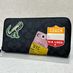 COACH　コーチ　長財布　アコーディオン　ウォレット・シグネチャー　キャンバス・パッチ　レザー　ブラック