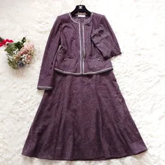 美品　ネミカ　NEMIKA　レリアン　leilian　13号　大きいサイズ　フォーマル　スーツ　セットアップ　ノーカラージャケット　フレアスカート　ラメ　銀ボタン　ウール　近年モデル　現行　ボルドー　冠婚葬祭　セレモニー　オケージョン　お呼ばれ　お食事会
