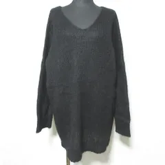 美品 mizuiro ind ミズイロインド モヘアブレンド Vネック ワイドニット プルオーバー セーター チュニック ブラック レディース 古着 中古 USED
