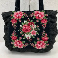 421　FEILER　フェイラー　ハンドバッグ　トートバッグ　ブラック　黒　花柄　フラワー　薔薇　バラ　ローズ　レディース　シンプル　きれいめ　上品　エレガント　シュニール織り