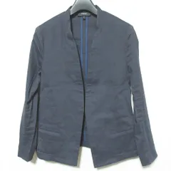 美品 Theory セオリー ECO CRUNCH WASH リネン ストレッチ ノーカラージャケット サイズ2 ネイビー レディース 古着 中古 USED