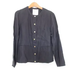 良品 MACKINTOSH PHILOSOPHY マッキントッシュフィロソフィー リネン100％ ノーカラージャケット カーディガン 36 グレー レディース 古着 中古 USED