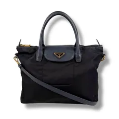 プラダ　PRADA 2WAY ミニトートバッグ　ショルダーバッグ　ブラック　黒　テスートナイロン　サフィアーノレザー
