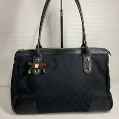 GUCCI（中古美品正規品）グッチ プリンシー トートバッグ 163805 GGキャンバス レザー ブラック ウェブ シェリーライン リボン GUCCI