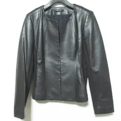美品 pierre cardin ピエールカルダン ラムレザー 切替 ノーカラージャケット 836545-18 サイズ38 ブラック レディース 古着 中古 USEDのサムネイル