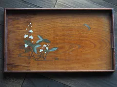 【在庫処分特価】訳アリ 木製 長手盆 約51cm 和柄トレー お盆 展示品
