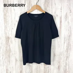 美品 BURBERRY LONDON バーバリーロンドン ホースロゴ刺繡 フロントギャザー 半袖 カットソー ブラック レディース Tシャツ