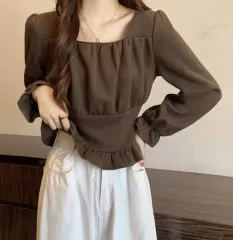 <トップス>スクエアネックシャーリングブラウス/レディースブラウス/長袖ブラウス/春新商品