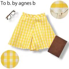 アニエスベー ギンガムチェック キュロットパンツ スカート 36 イエロー ♪