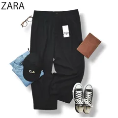 【新品】 ザラ ZARA ワイド ツータック スラックス トラウザー ブラック