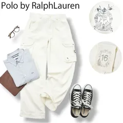 90sヴィンテージ ポロバイラルフローレン Polo by RalphLauren ワイド ストレート コットン カーゴパンツ 160 ホワイト メンズ 男性用 シンプル カジュアル