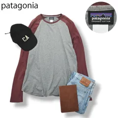 パタゴニア patagonia 長袖 Tシャツ ラグランT オーガニック コットン ラウンドカット クルーネック ツートンカラー L グレー x ワインレッド アウトドア カジュアル ウェア メンズ