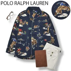 【美柄】 ポロ ラルフローレン POLO RALPH LAUREN 長袖 開襟 オープンカラー シャツ ボックス シルエット L カウボーイ柄 総柄 ネイビー アメリカン カジュアル メンズ