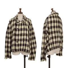 コムデギャルソンCOMME des GARCONS チェックジップデザインニットジャケット アイボリー黒M