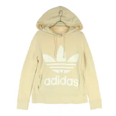 adidas アディダス トレフォイルロゴ プリント 長袖 スウェットパーカー M ベージュ系 レディース 古着