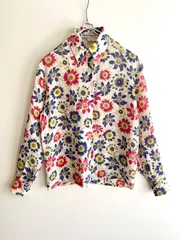 激カワ❗️90s Salvatore Ferragamo フェラガモ  昆虫&ひまわり柄 シルクシャツのサムネイル
