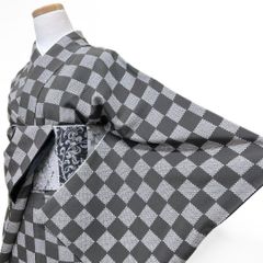 正絹 高級 長襦袢 変わり市松 麻の葉文 袷 ほぼ未使用 正絹 高級
