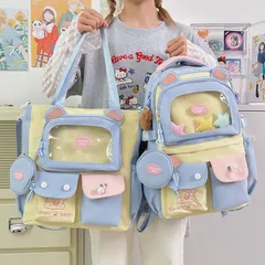 通学カバン 大容量 多ポケット 痛バッグ マカロンカラー 学生リュック