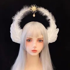 ヘアアクセサリー ロリータ 聖母の光輪 黒い羽根 ヘアピン ティアラ 撮影小道具